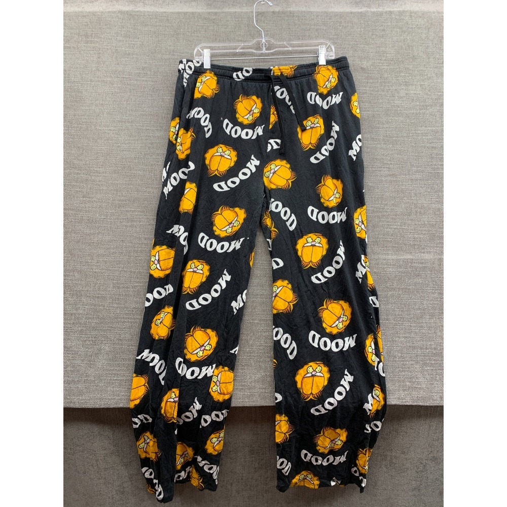 Garfield Mood Lounge Pants Mens 2XL Black Graphic Cotton Wide Leg Drawstring